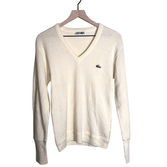 VNTG LACOSTE wool classic quiet luxury Women's Cream Sweater 2 - Picture 1 of 4